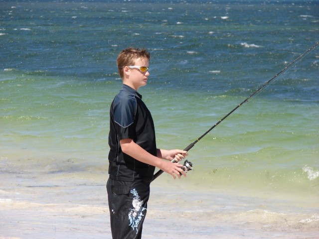 grandson beach fishing